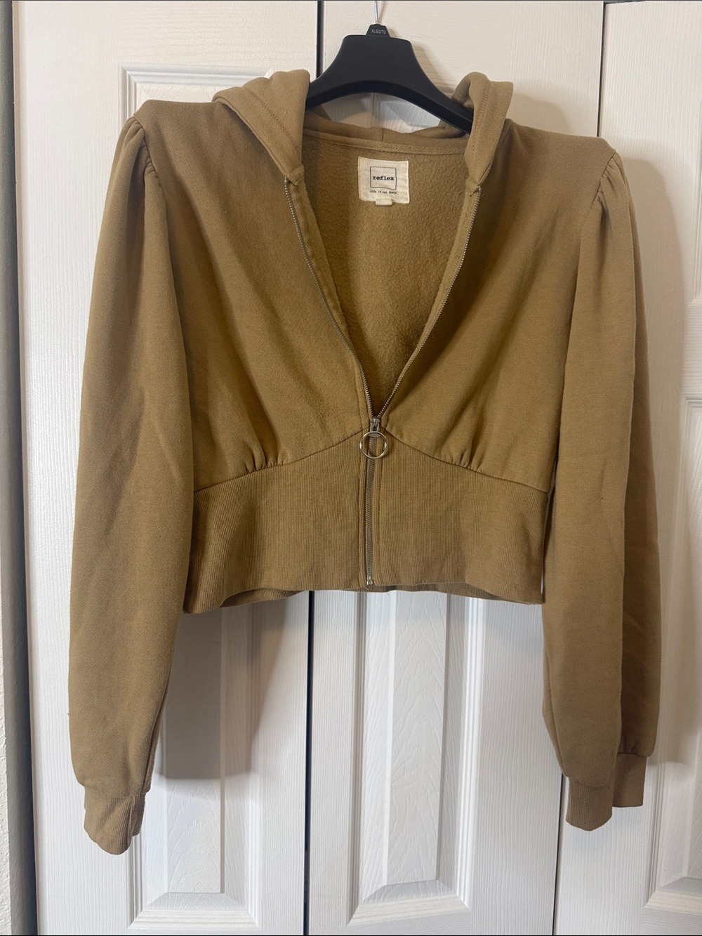 Reflex Cropped Hooded Zip Jacket in Tan